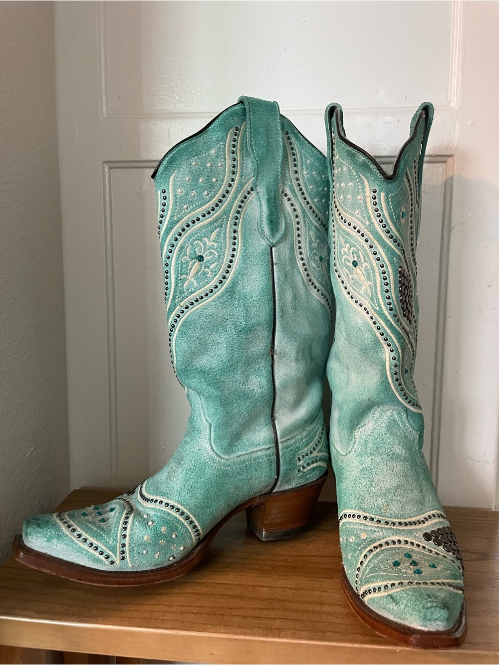 Corral Turquoise Western Boot Top with Floral Lining